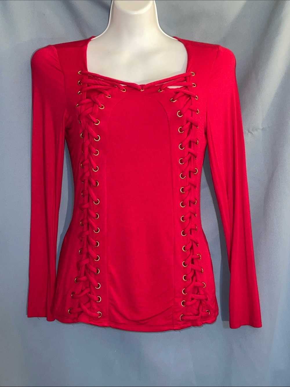 VENUS Red Lace-Up Long Sleeve Top